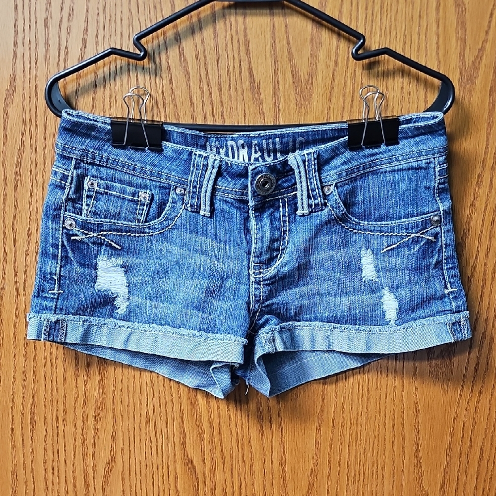 Hydraulic Distressed Blue Jean Shorts